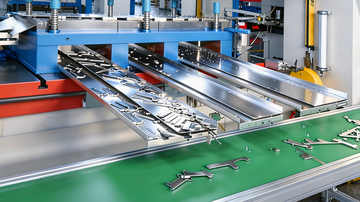 Progressive die stamping — multi-station strip feeding with sequential operations