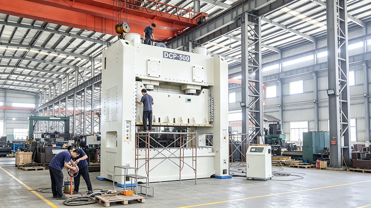 Stamping press assembly workshop — precision manufacturing